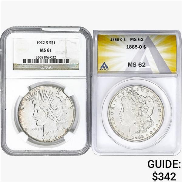 [2] 1885-O&1922-S U.S. Silver Dollars NGC/ANACS MS