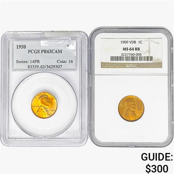 [2] 1909&1950 Wheat Cent NGC/PCGS MS/PR63/64