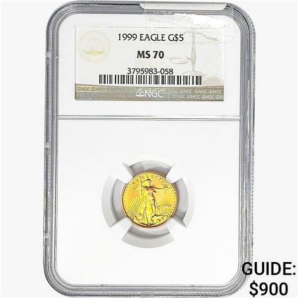 1999 1/10oz $5 AGE NGC MS70