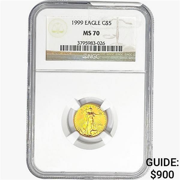 1999 1/10oz $5 AGE NGC MS70