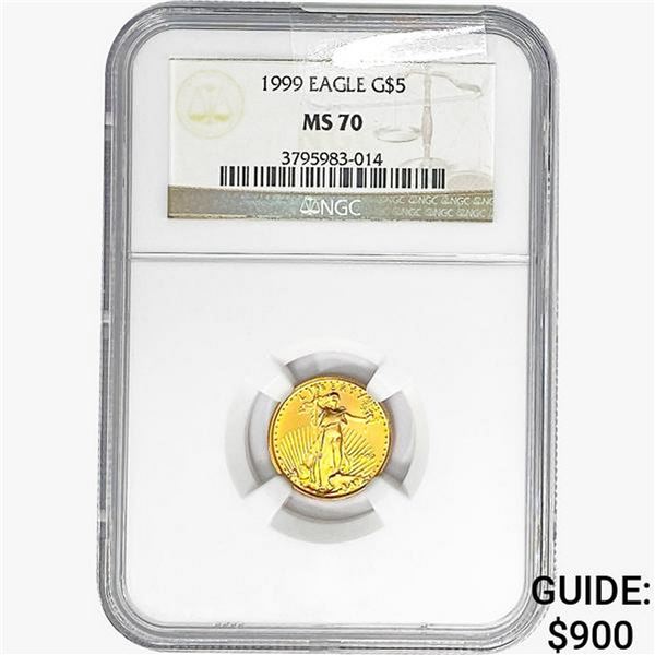 1999 1/10oz $5 AGE NGC MS70
