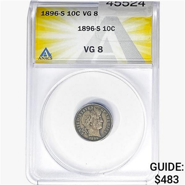 1896-S Barber Dime ANACS VG8