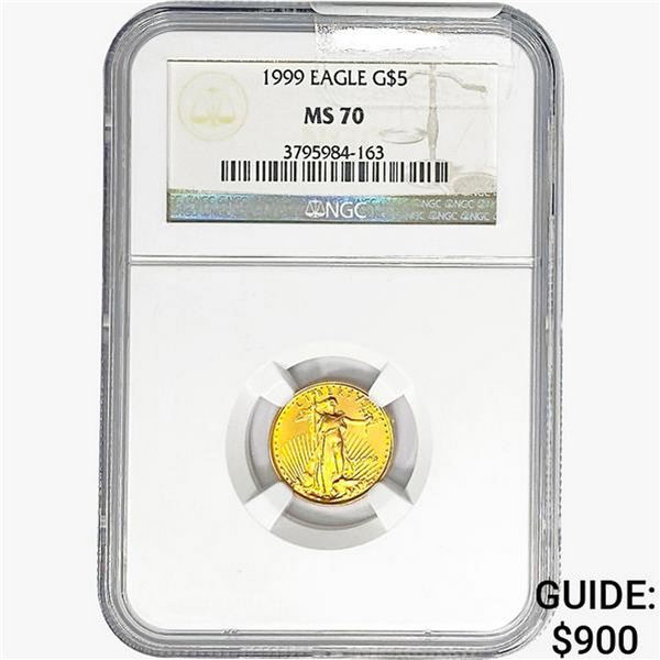 1999 1/10oz $5 AGE NGC MS70