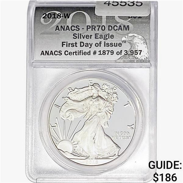 2018-W Silver Eagle ANACS PR70 DCAM, FDOI
