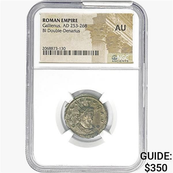 AD 253-268 Roman Empire Gallienus BI Dbl-Denarius NGC AU