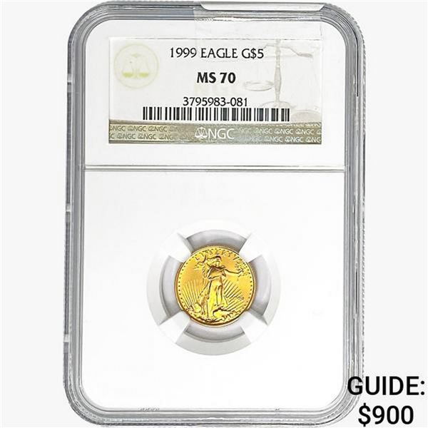 1999 1/10oz $5 AGE NGC MS70