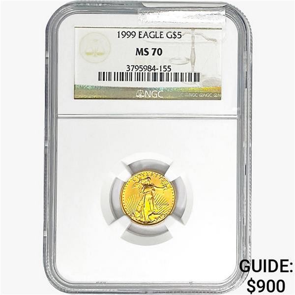 1999 1/10oz $5 AGE NGC MS70