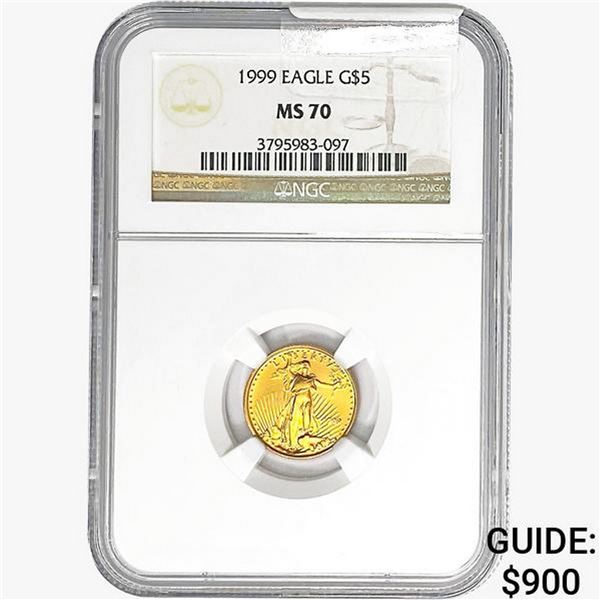 1999 1/10oz $5 AGE NGC MS70