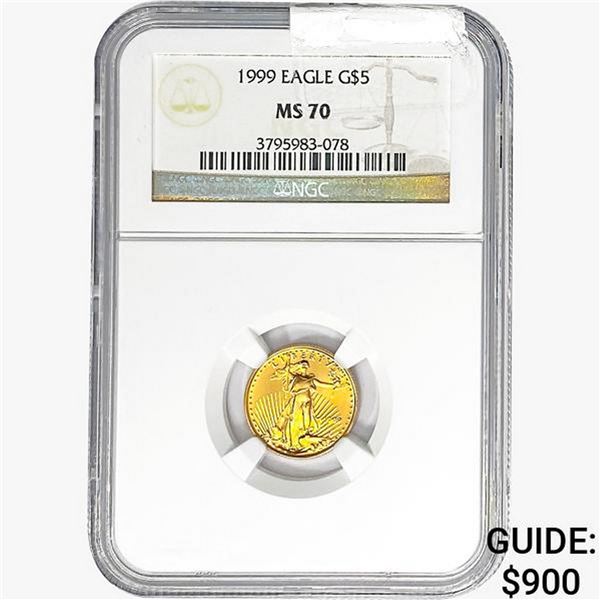 1999 1/10oz $5 AGE NGC MS70