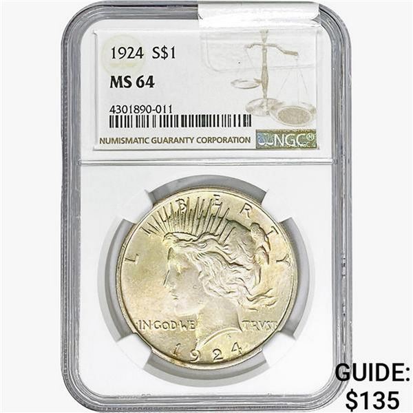 1924 Silver Peace Dollar NGC MS64