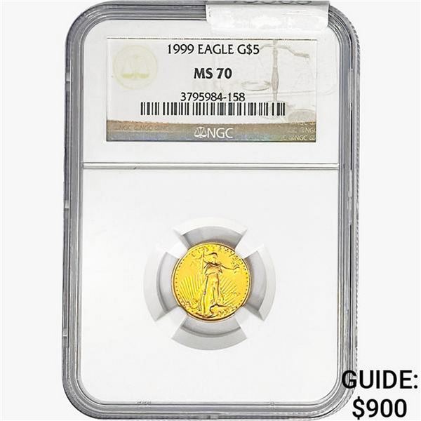 1999 1/10oz $5 AGE NGC MS70