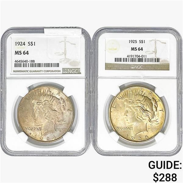 [2] 1924 & 1924 Silver Peace Dollar NGC MS64