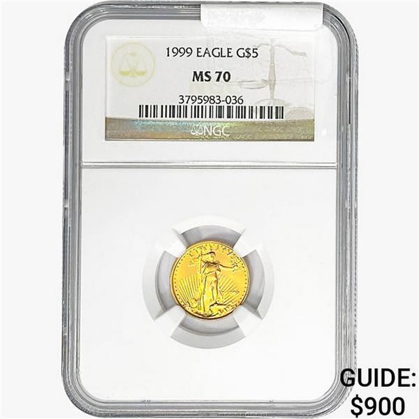 1999 1/10oz $5 AGE NGC MS70