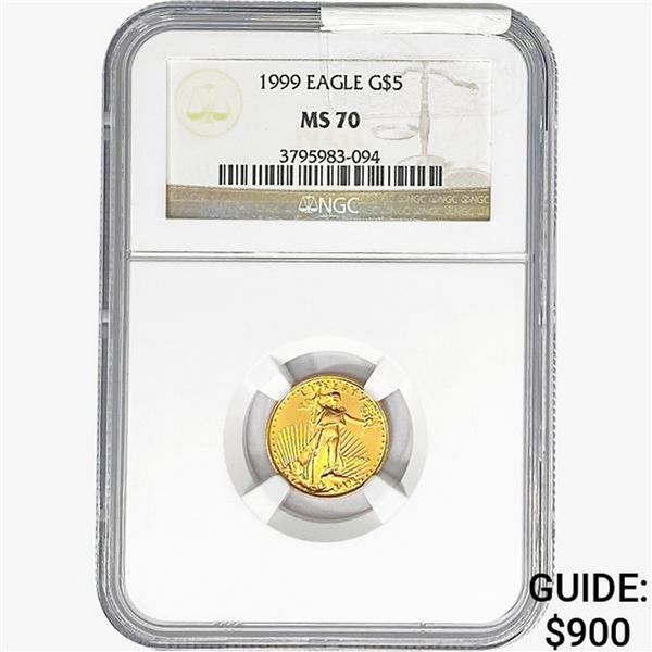 1999 1/10oz $5 AGE NGC MS70