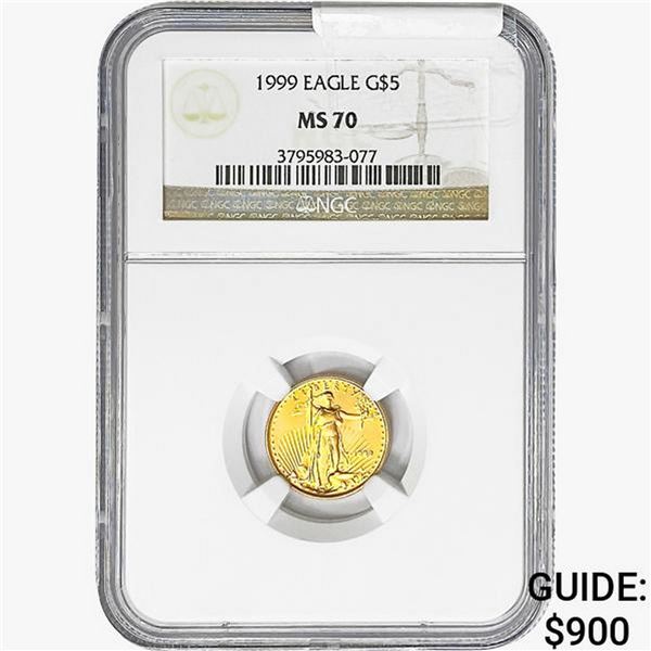 1999 1/10oz $5 AGE NGC MS70
