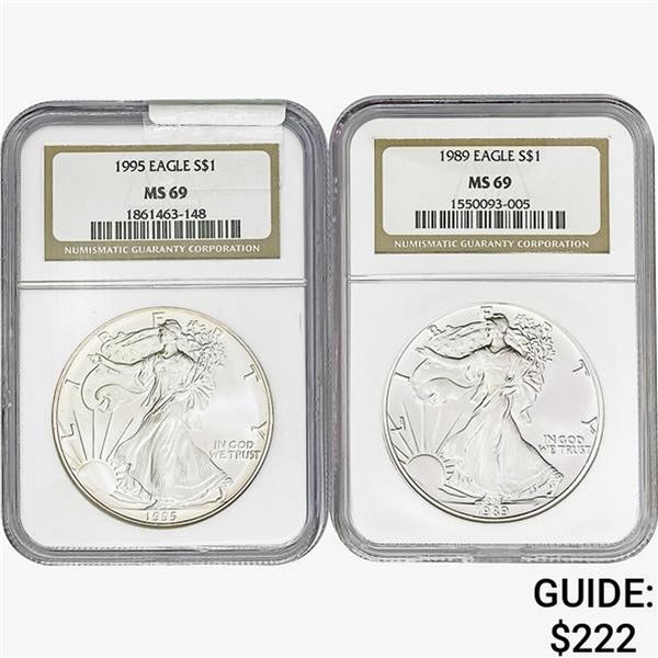 [2] 1989 & 1995 Silver Eagle NGC MS69