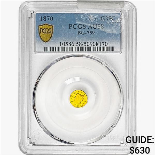 1870 Octagonal California Gold Quarter PCGS AU58
