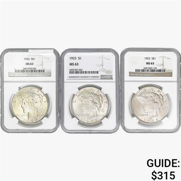 [3] 1923 Silver Peace Dollar NGC MS63