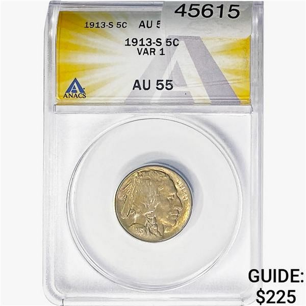 1913-S Buffalo Nickel ANACS AU55 VAR 1