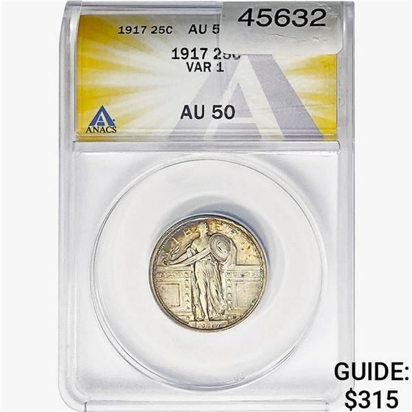1917 Standing Liberty Quarter ANACS AU50 VAR 1