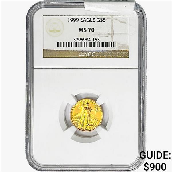 1999 1/10oz $5 AGE NGC MS70