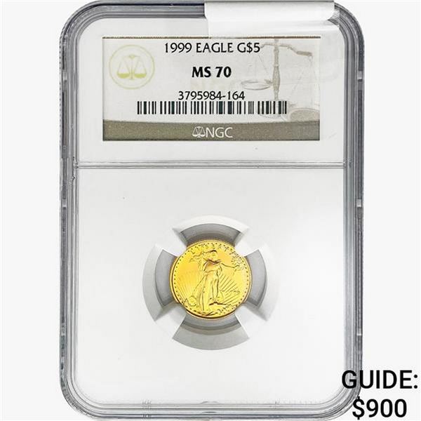 1999 1/10oz $5 AGE NGC MS70