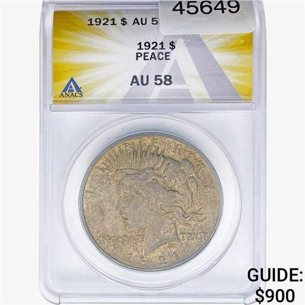 1921 Silver Peace Dollar ANACS AU58
