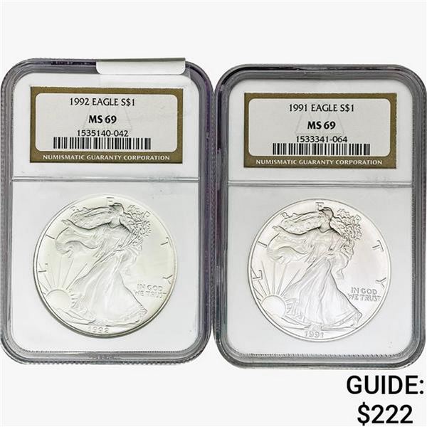 [2] 1991 & 1992 Silver Eagle NGC MS69