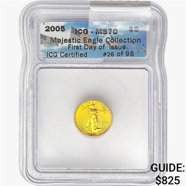 2005 1/10oz $5 AGE ICG MS70 FDOI