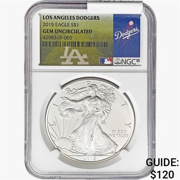 2015 Silver Eagle NGC  GEM UNC, LA Dodgers