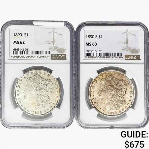 [2] 1890-S & 1890 Morgan Silver Dollar NGC MS62/63
