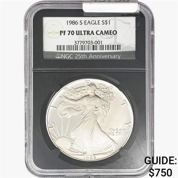 1986-S Silver Eagle NGC PF70 UC, 25TH ANN.