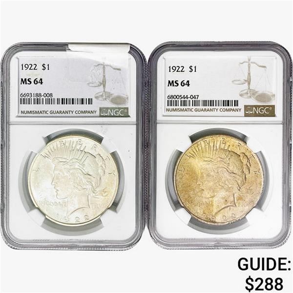 [2] 1922 Silver Peace Dollar NGC MS64