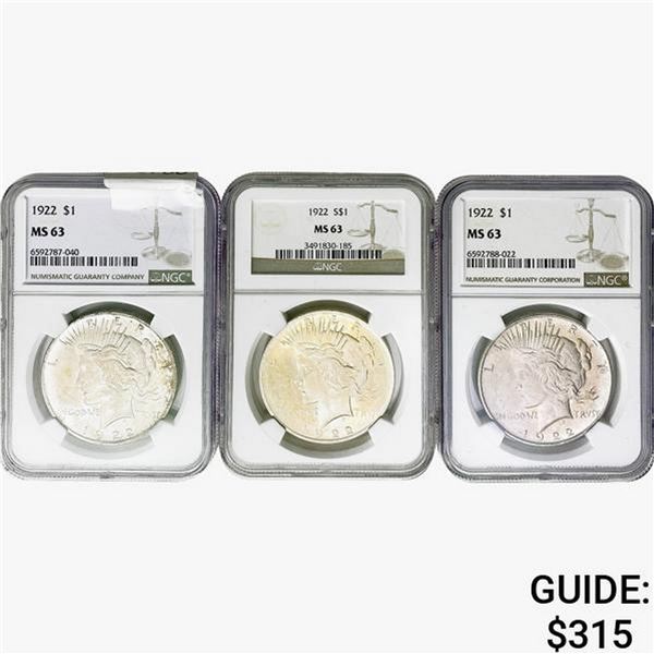 [3] 1922 Silver Peace Dollar NGC MS63