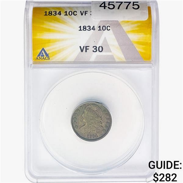 1834 Capped Bust Dime ANACS VF30
