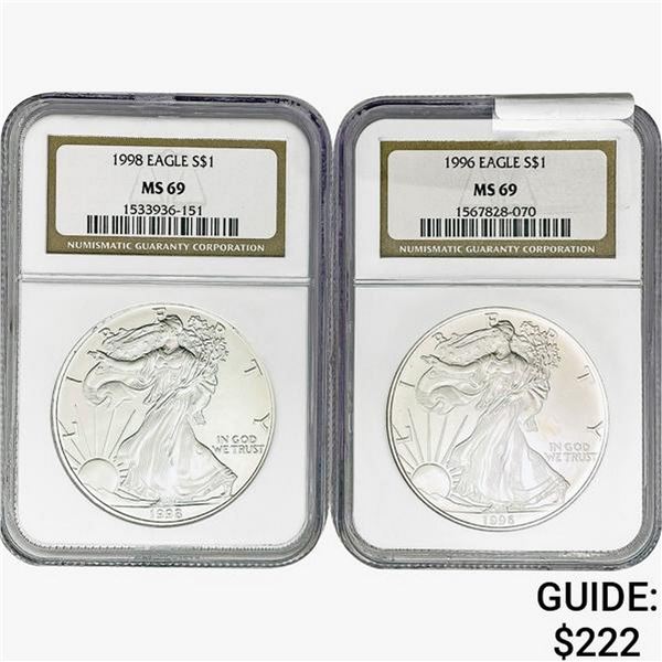 [2] 1996 & 1998 Silver Eagle NGC MS69