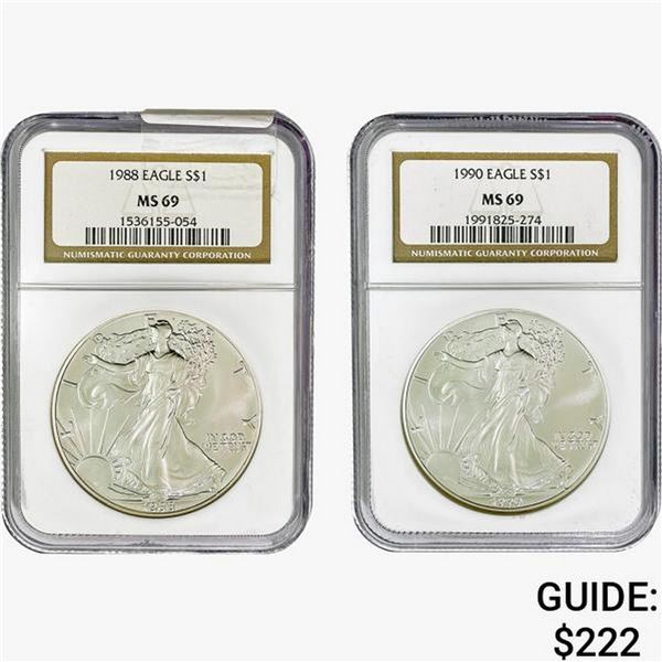 [2] 1988 & 1990 Silver Eagle NGC MS69