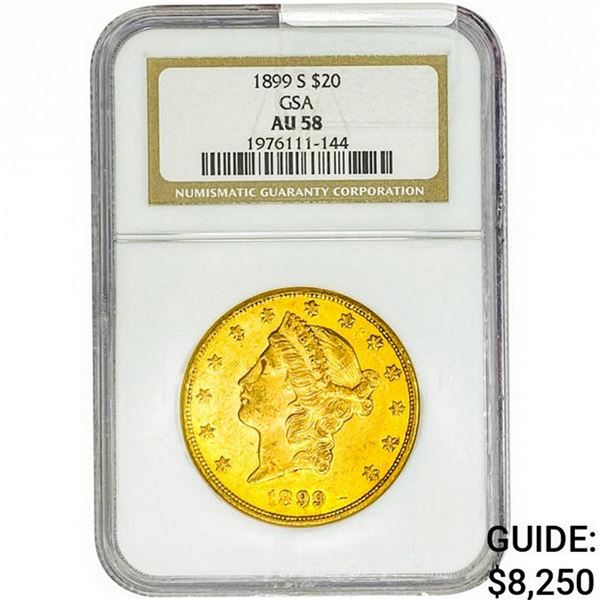 1899-S $20 Gold Double Eagle NGC AU58 GSA