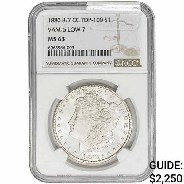 1880 8/7-CC Morgan Silver Dollar NGC MS63 VAM-6