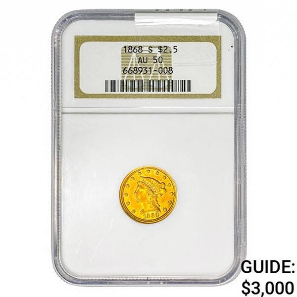1868-S $2.50 Gold Quarter Eagle NGC AU50
