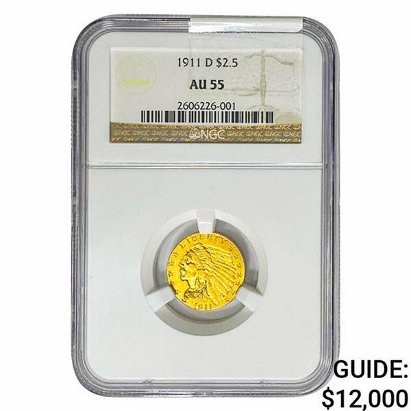 1911-D $2.50 Gold Quarter Eagle NGC AU55