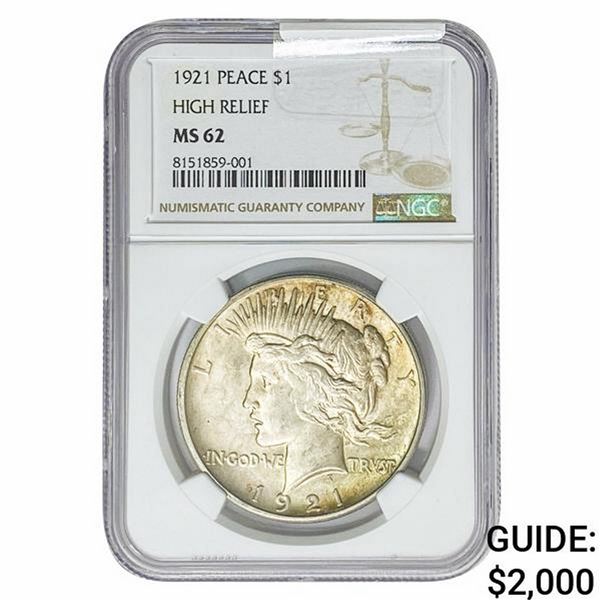 1921 Silver Peace Dollar NGC MS62 HR