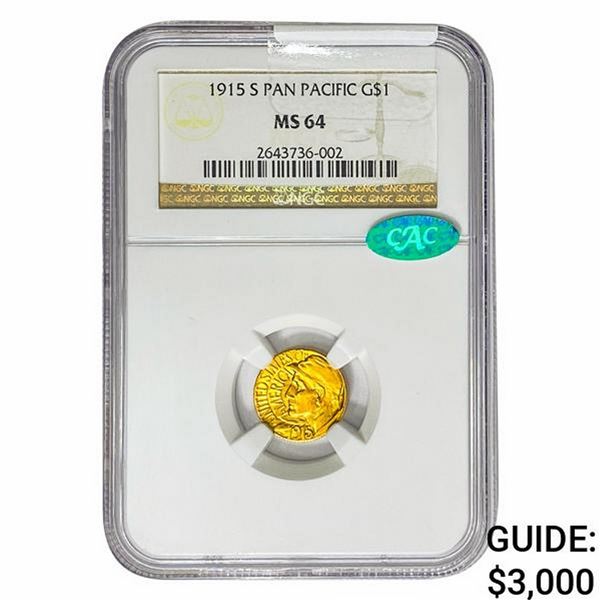 1915-S CAC Pan-Pac Rare Gold Dollar NGC MS64