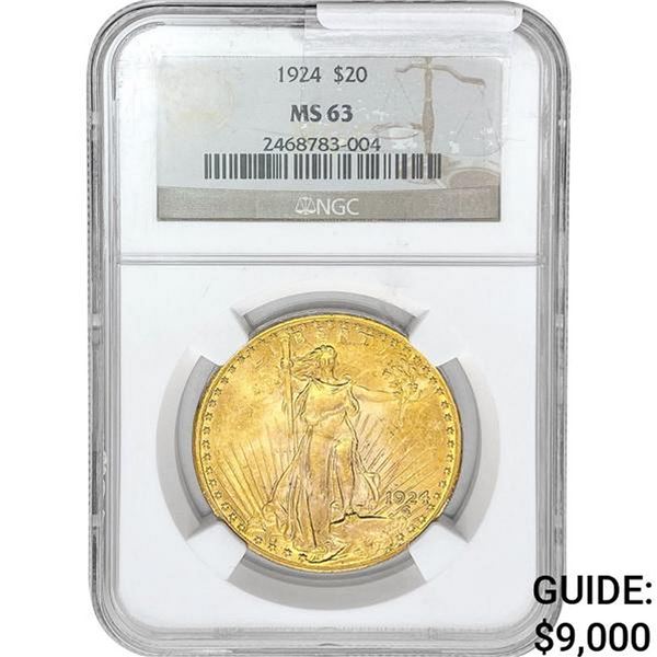 1924 $20 Gold Double Eagle NGC MS63