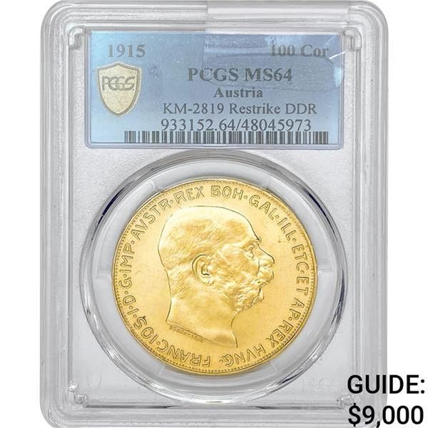 1915 0.98oz Gold Austria 100 Cor PCGS MS64