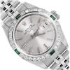 Rolex Ladies Stainless Steel Emerald and Diamond Date Wristwatch With Rolex Box