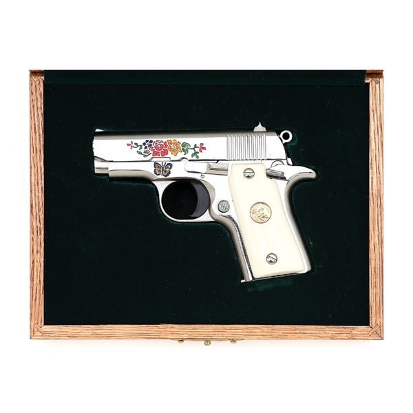Engraved and Inlaid Colt Custom Shop Mustang Semi-Auto Pistol by Dennis Kies