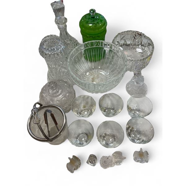 Large Group of Misc Glassware Including - Bowls, Cups, Ice Tray, Decanter, Perfume Bottles, Etc.