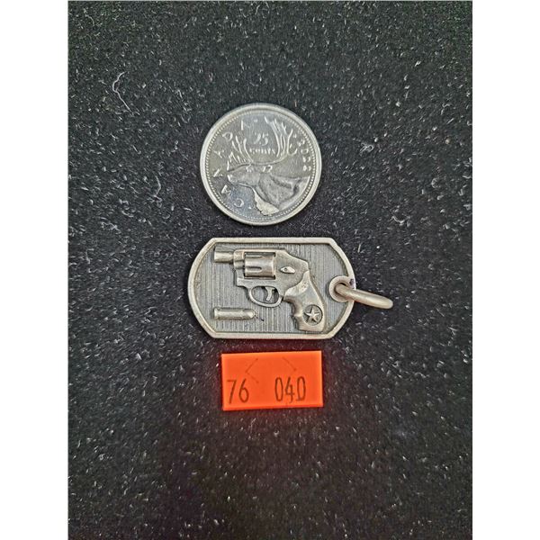 Sterling Silver Pistol Dog Tag Pendant (14.48g)