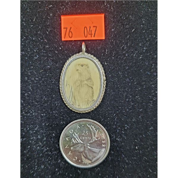 Vintage Bone Carved Beaver Pendant